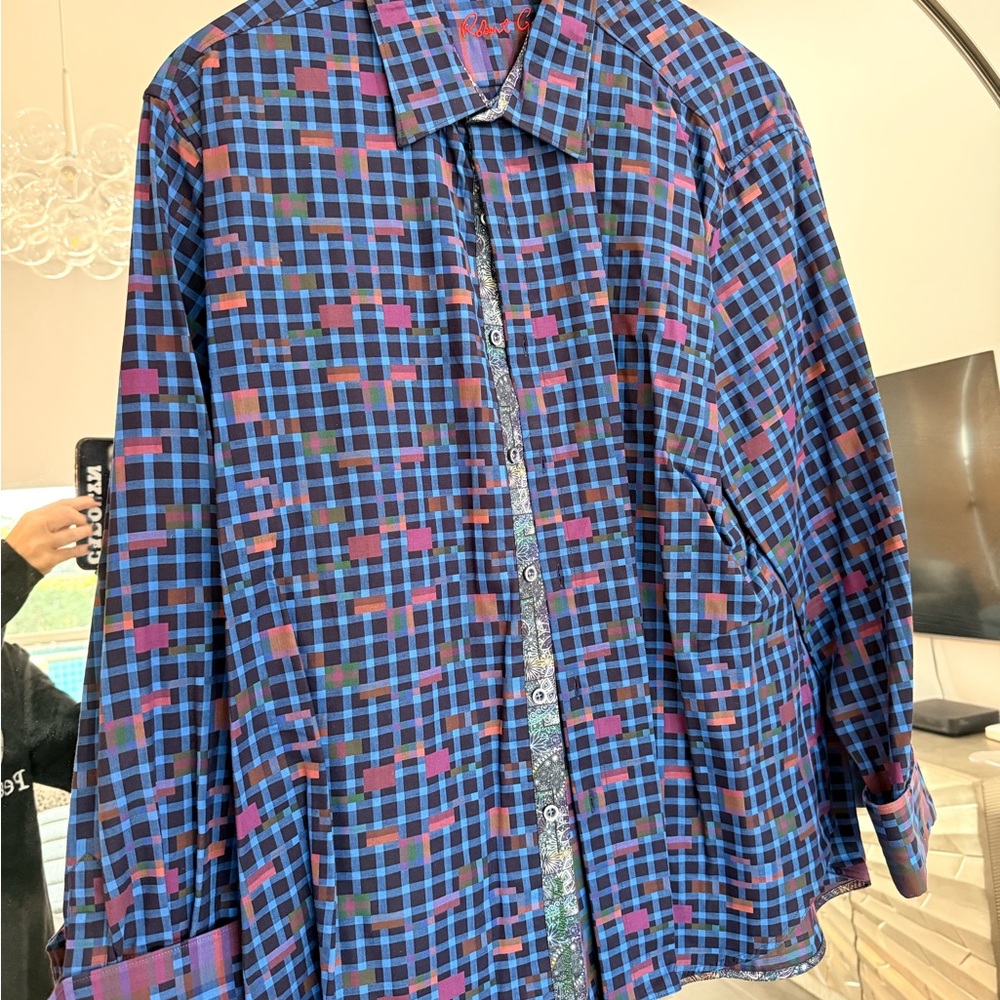 Robert Graham Blue and Purple Checkered Shirt